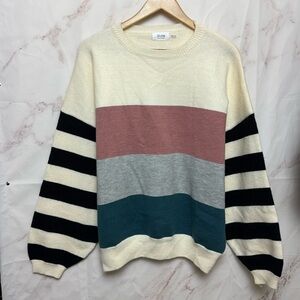 Bluivy Colorblock Striped Multicolor Relaxed Sweater - B22